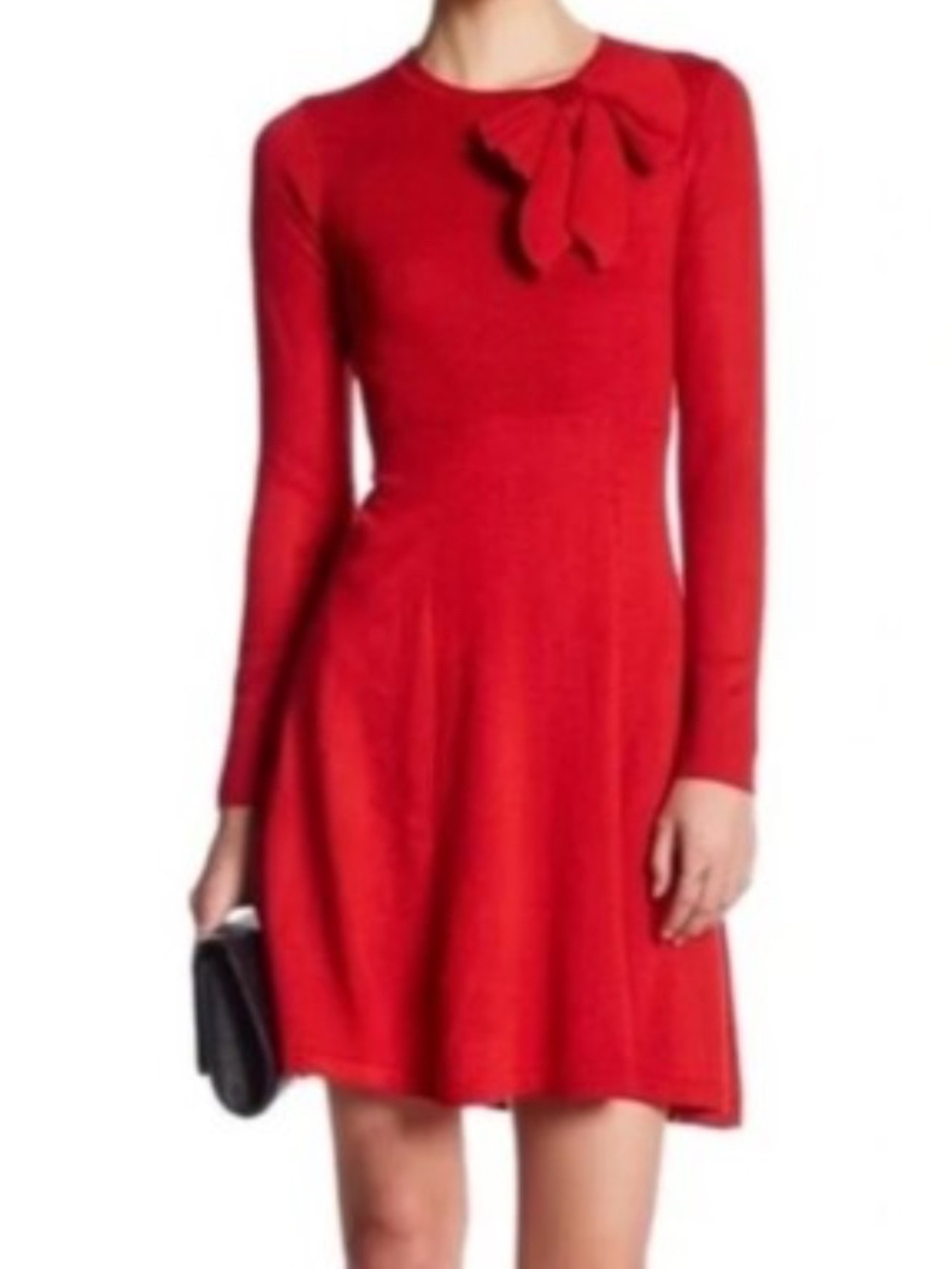 Jessica Howard Red Long-Sleeve A-Line Dress with Neck Bow